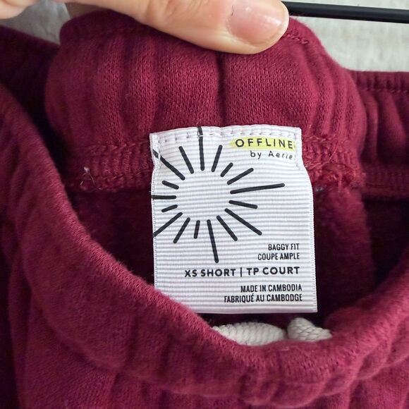 OFFLINE Aerie Cloud Fleece Baggy Trouser Burgundy Wide Leg Pants Womens XS Short - Picture 6 of 8